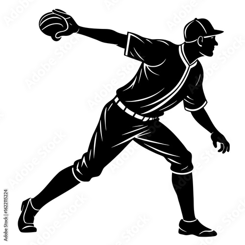 Baseball pitcher throwing black silhouette action sport