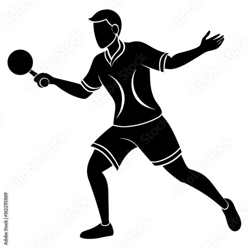 Black silhouette of a ping pong player table tennis