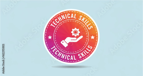 Technical Skills badge design with hand and gear icon
