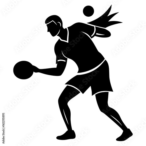 Black silhouette of a ping pong player in motion table tennis