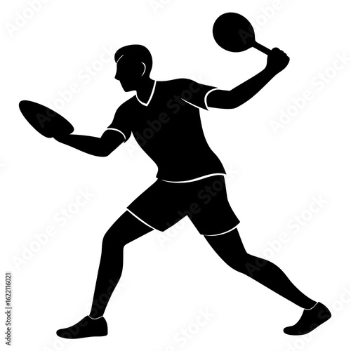 Black silhouette of ping pong player in action table tennis