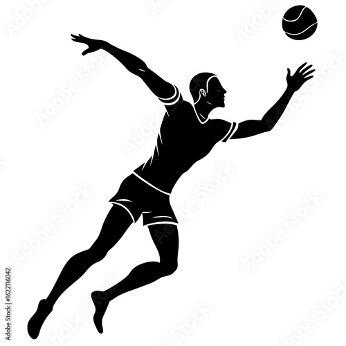 Black silhouette of volleyball player spiking ball