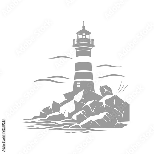 Illustraion of Lighthouse on Rocky Coastline