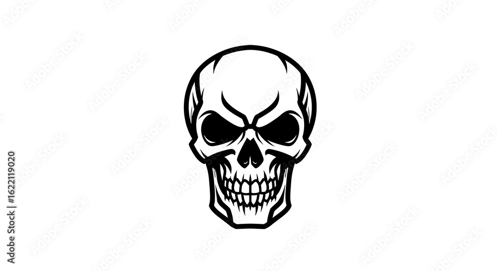 Fototapeta premium Gnarled Skull: Monochrome Ink Illustration