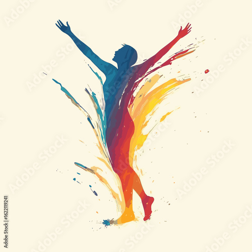 Standing person radiating joy and positivity - silhouette design ideal for themes of happiness, life celebration, dance, and vibrant self-expression