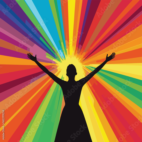 Standing person radiating joy and positivity - silhouette design ideal for themes of happiness, life celebration, dance, and vibrant self-expression