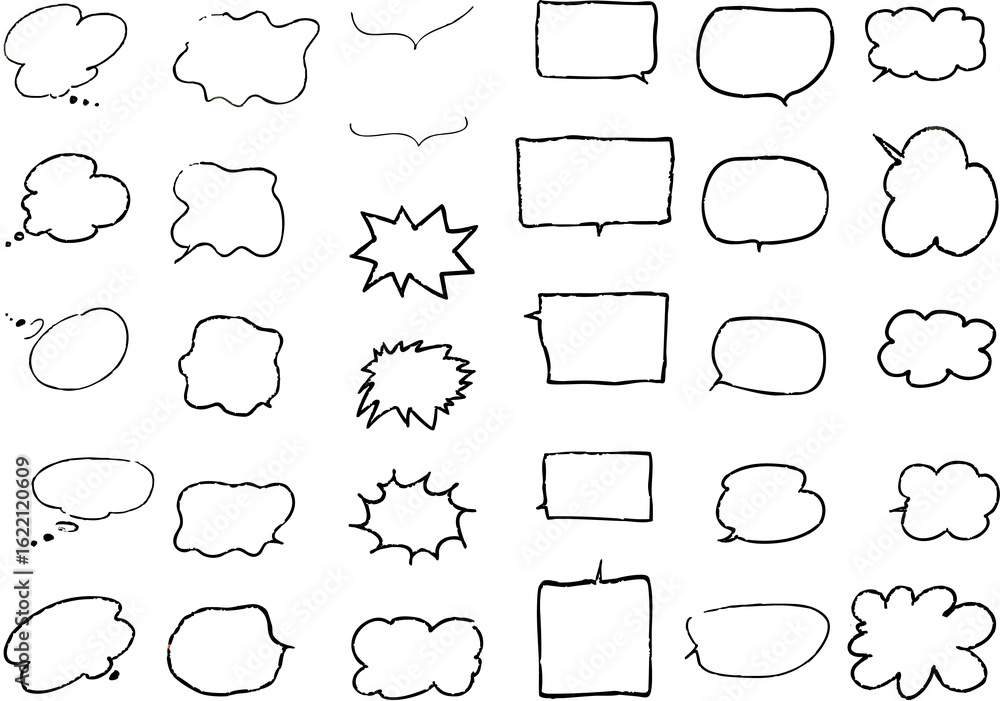 Obraz premium 手描きの吹き出しセット・ラフな手書き・白背景・線画