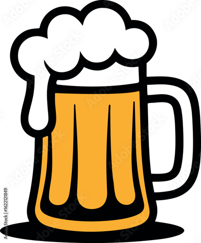 A refreshing glass of golden beer with frothy white foam in a classic mug