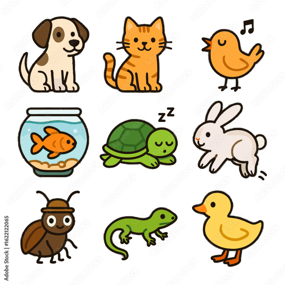 Sleepy striped spotted goldfish tiny singing pets collection turtle icon hat cartoon