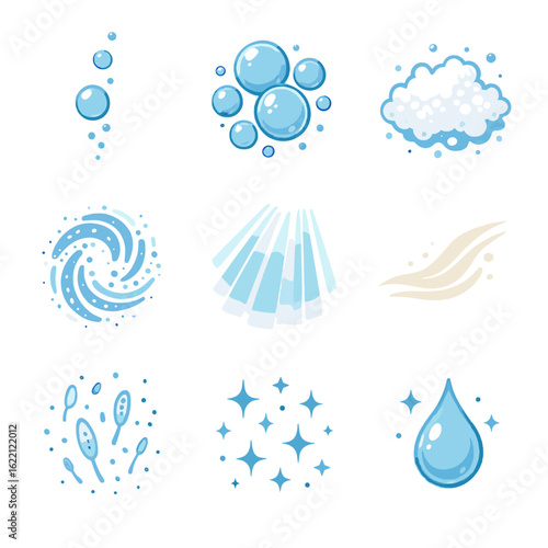 Clustered bubble rising icon vector patch swirl ocean sparkle particle elements floating