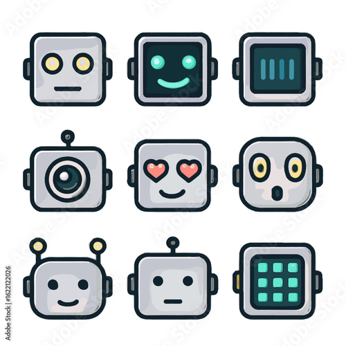 Collection digital smile faces vector blinking rotating light robot grid icon square