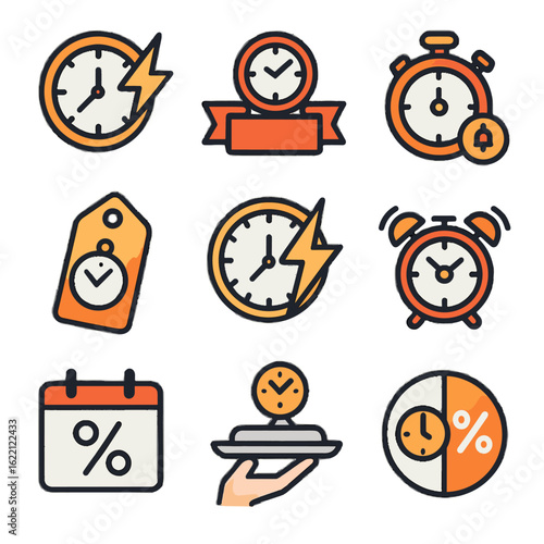 Time expiring offer flash tag ribbon limited timer vector clock icon lightning