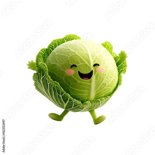 Fresh green cabbage head, a healthy organic vegetable, isolated on a white background