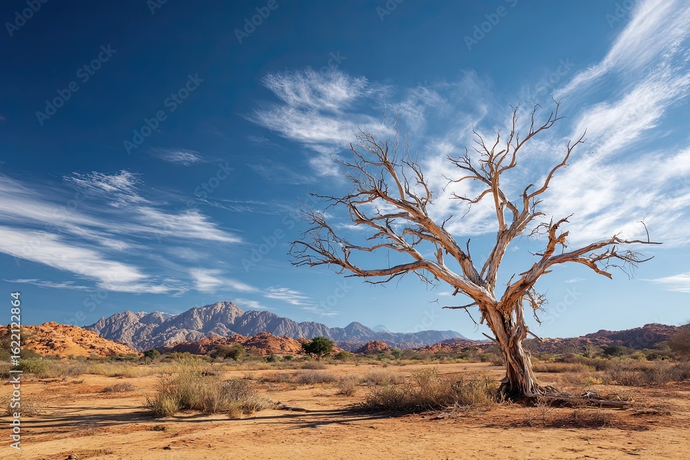 Fototapeta premium Withered tree in a stunning arid landscape