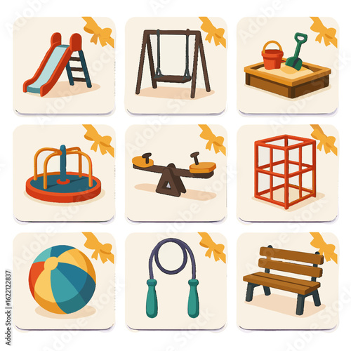Seesaw cards icon voucher frame sandbox toy park rope vector gift playground