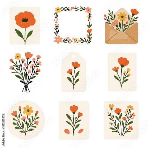 Card arranged sprig loosely bouquet layout icon floral wildflower untamed gift vector