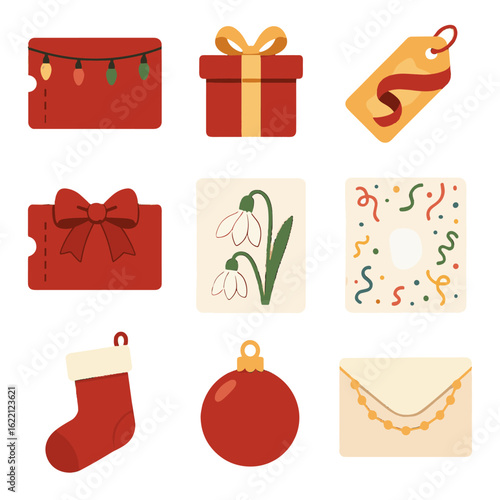 Party gift frame garland bow set border card icon voucher festive vector
