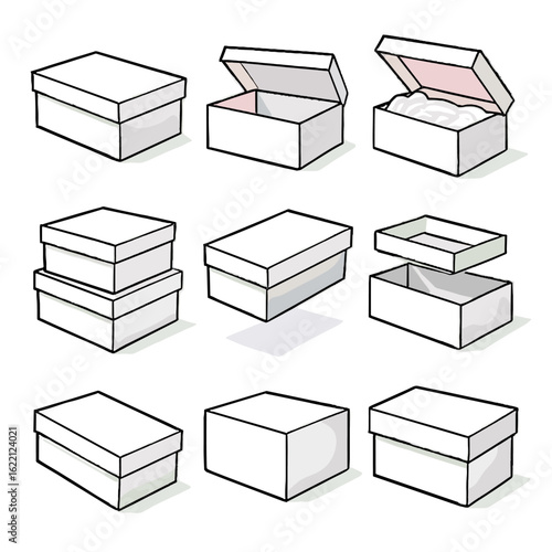 Lid rectangular floating vector shoe icon box stacked closed open