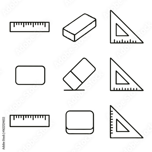 Shadowless ruler triangle eraser icon vector thin simple beveled minimal flat