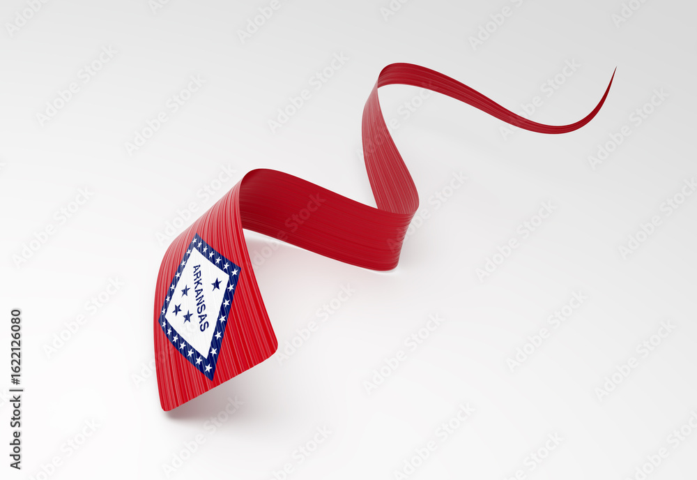 Obraz premium 3D Wavy ribbon in Arkansas flag colors, flowing with national pride and elegance. 3D Illustration