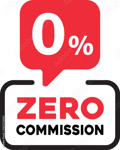 Zero commission icon with percentage symbol in a speech bubble and bold text