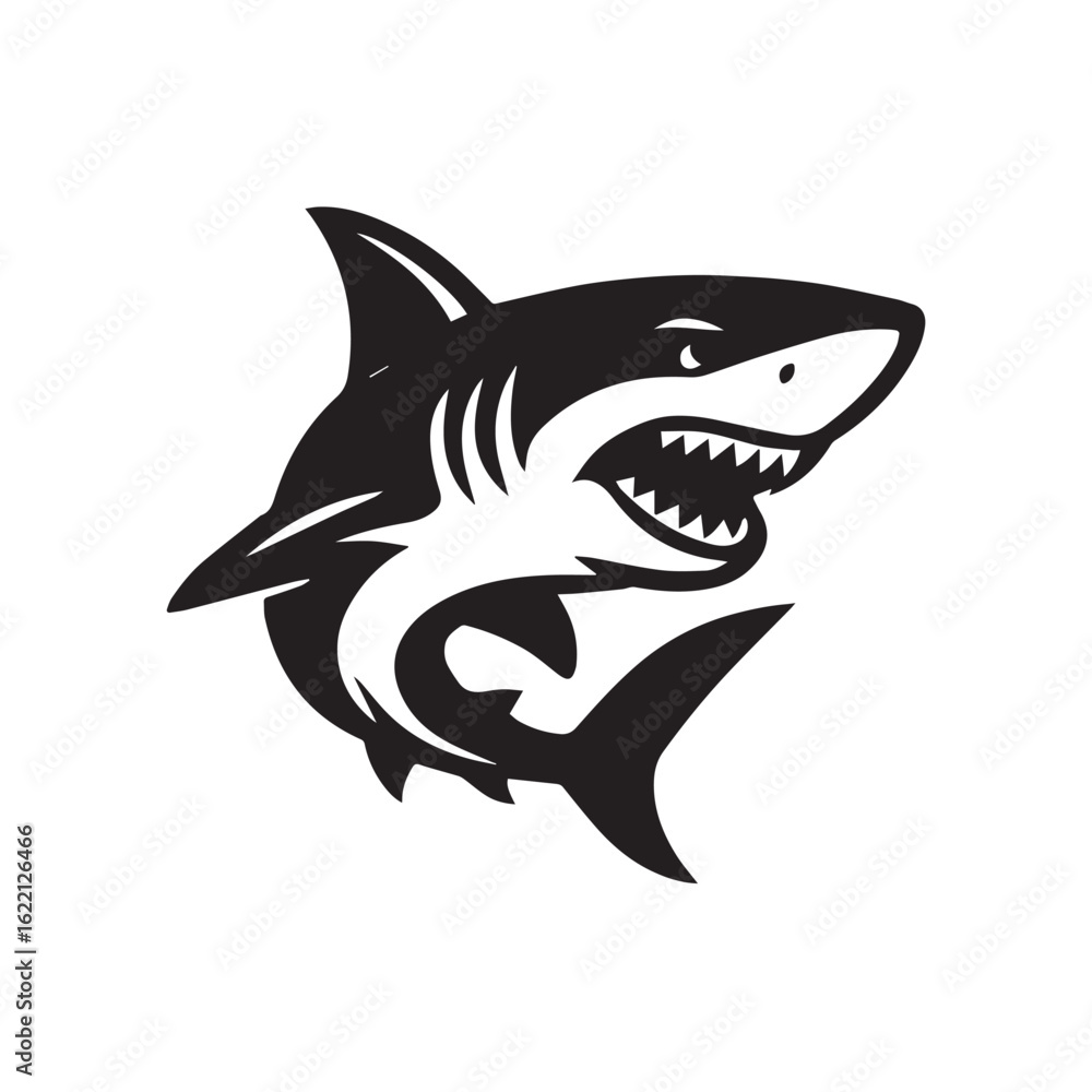 Obraz premium Shark black and white vector illustration