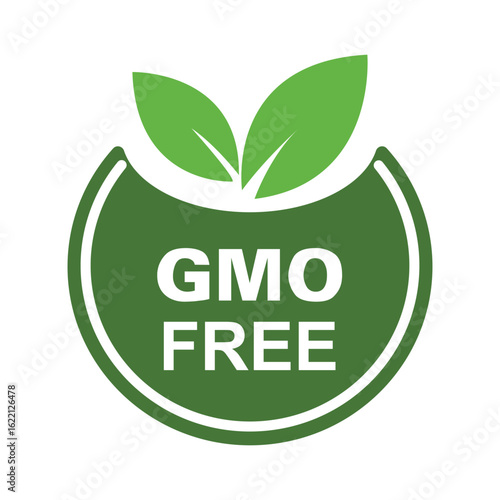 GMO Free Organic Certification Badge – Green Round Vector with Leaf Icon