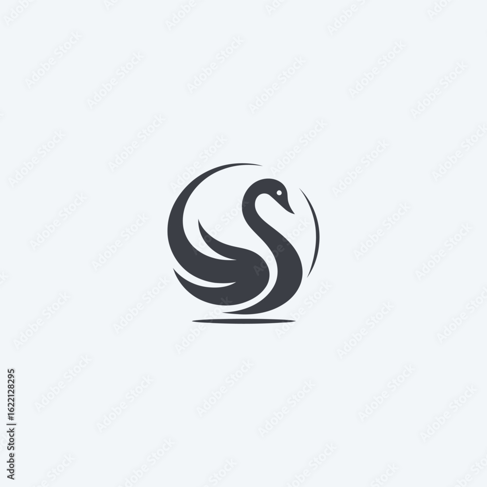 Fototapeta premium Swan logo in elegant and simple minimalist silhouette design.