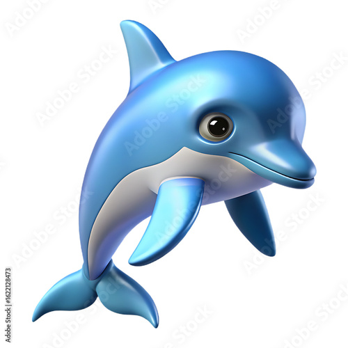 Realistic 3D Illustration of a Vibrant Dolphin Isolated on Transparent Background in PNG Format