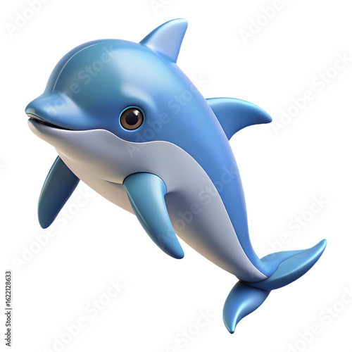 Realistic 3D Illustration of a Vibrant Dolphin Isolated on Transparent Background in PNG Format