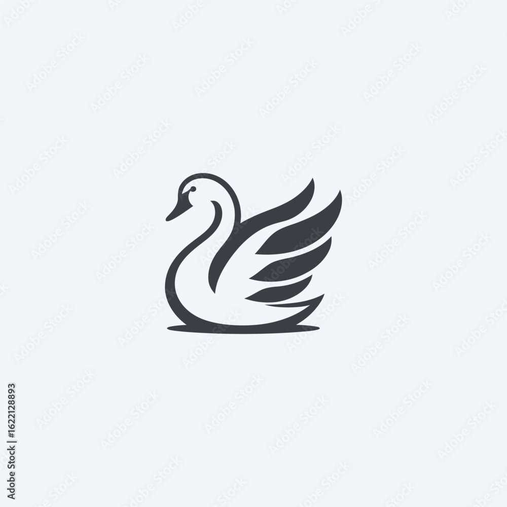 Fototapeta premium Swan logo in elegant and simple minimalist silhouette design.