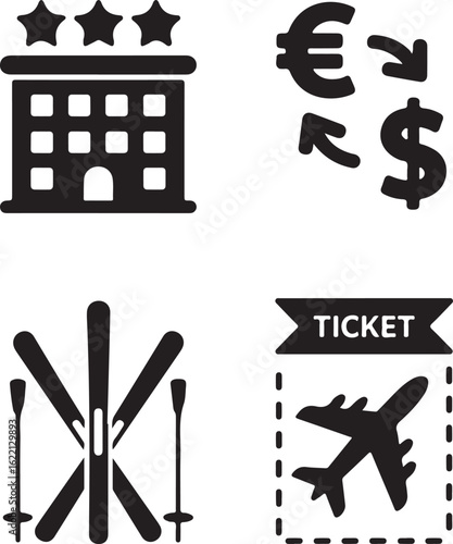 Travel tour related icon currency convert air ticket