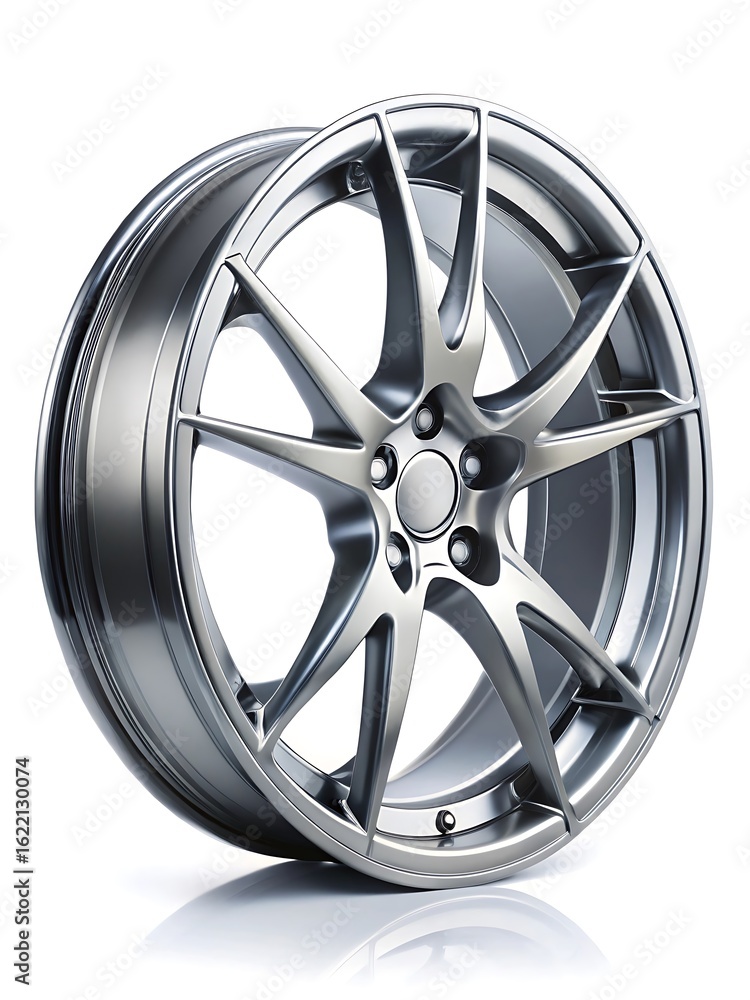 Obraz premium Silver wheel with a black hubcap