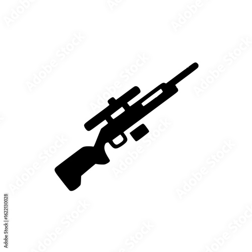 Sniper rifle icon in silhouette style representing long-range firearm for tactical use or hunting