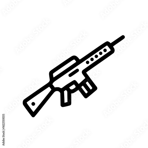 Modern assault rifle icon in black silhouette representing military weapon or shooting game equipment
