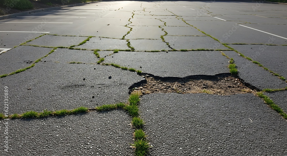 Obraz premium Cracked Concrete Parking Space View