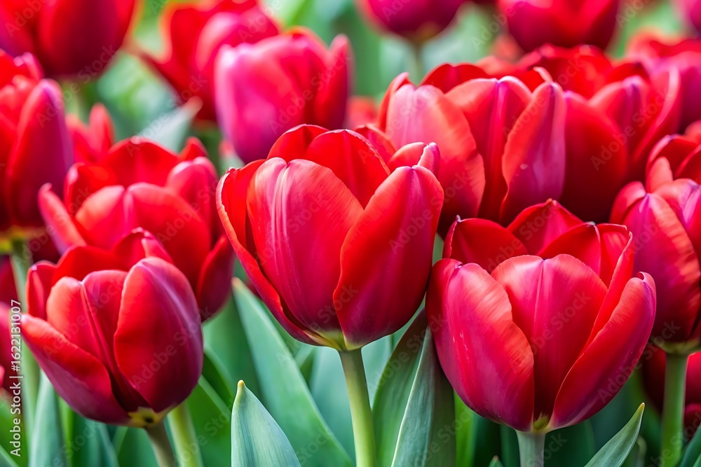 Fototapeta premium Bunch of red flowers with green stems
