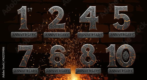 Celebrate milestones with bold, ancient-inspired number silhouettes and anniversary banners, evoking strength and heritage, perfect for impactful event design and historical themes.