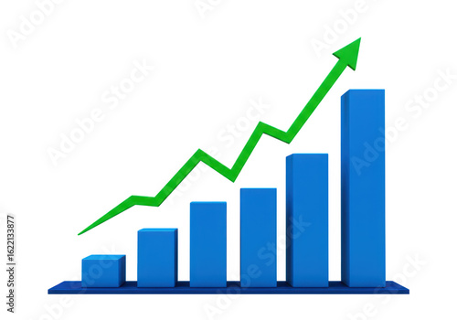Free Download A blue bar graph shows a strong upward trend with a green arrow indicating significant business growth and financial success isolated on transparent - GFXLoad