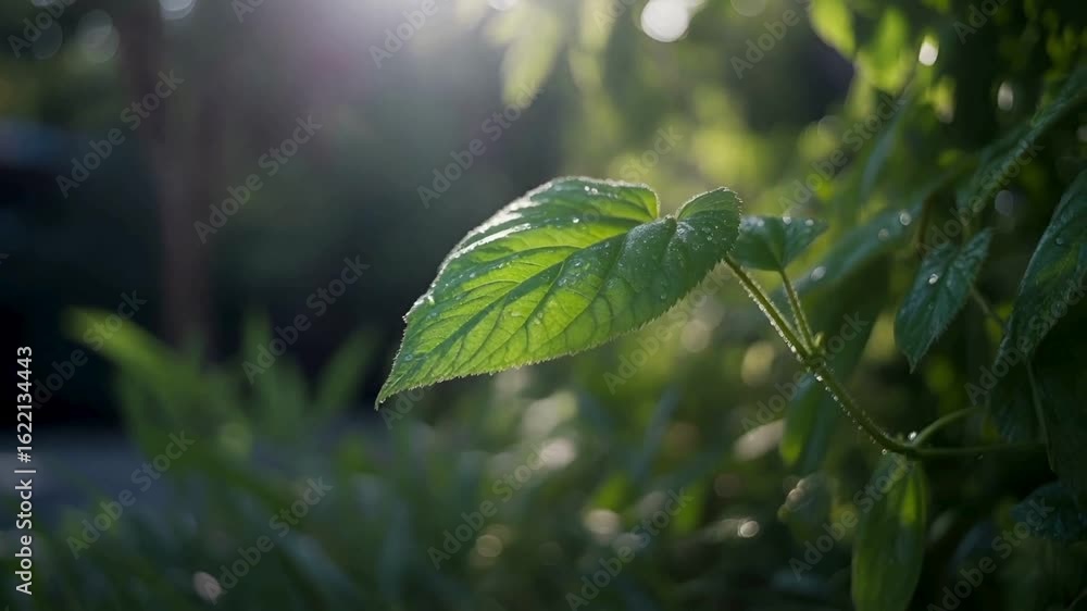 Dew-Kissed Leaf in Morning Sunlight Dew-Kissed Leaf in Morning Sunlight