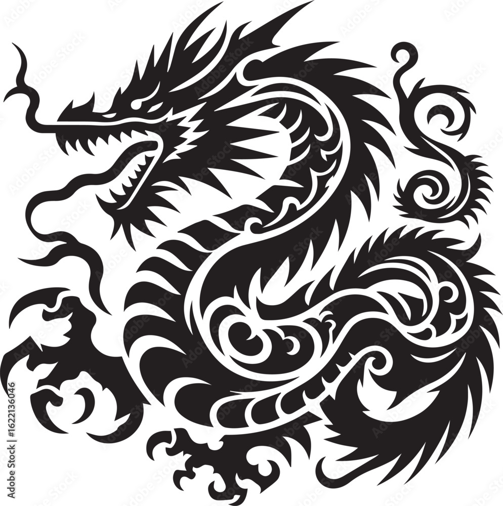 Fototapeta premium Tribal Dragon Tattoo vector Design black on white background