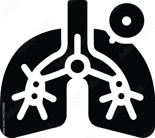 Simplified lungs icon with cancerous growth