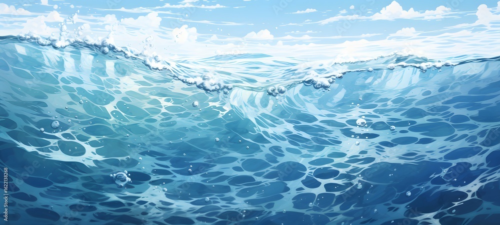 The water surface seen from underwater, generative AI The water surface seen from underwater, generative AI