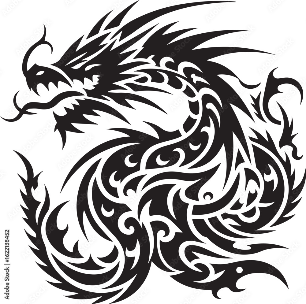 Fototapeta premium Tribal Dragon Tattoo vector Design black on white background