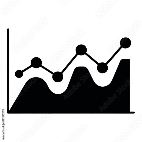 Black silhouette of a line graph showing fluctuating data trends over time with a bar chart base silhouette