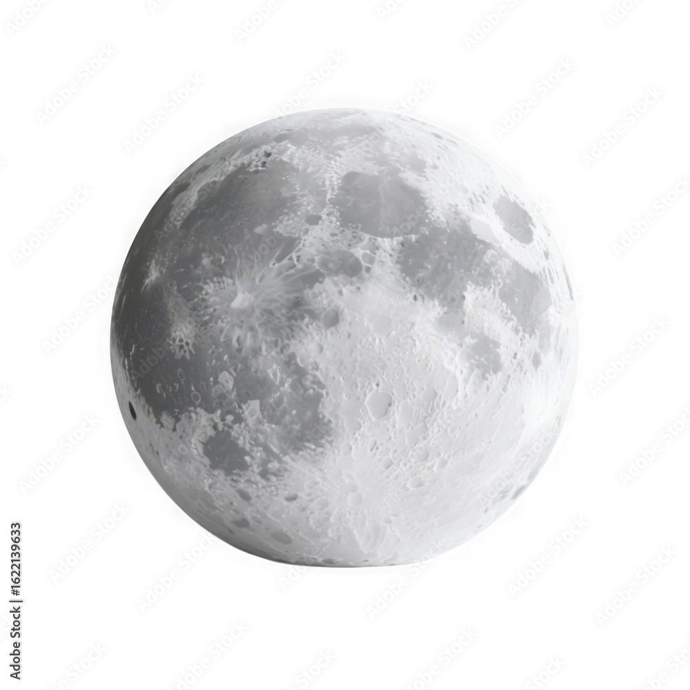 Fototapeta premium 3d illustration of a detailed view of the full moon isolated on a transparent background, showcasing its craters and lunar surface