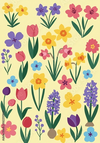 Wallpaper Mural 春爛漫 多彩な花々が咲き誇る華やかなイラストレーション Torontodigital.ca