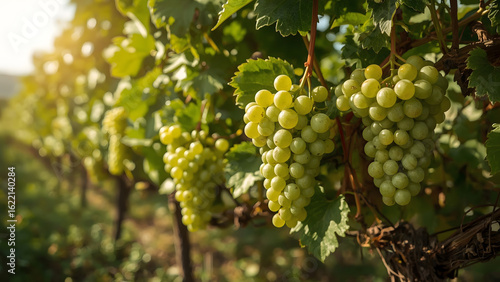 Wallpaper Mural Close-up view of ripe, green grapes hanging on the vine in a vineyard. Torontodigital.ca