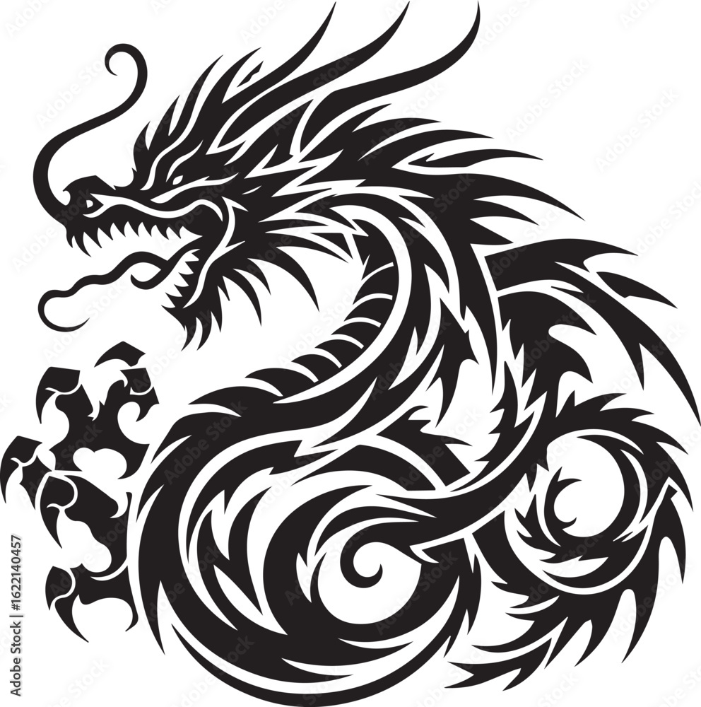 Fototapeta premium Tribal Dragon Tattoo vector Design black on white background