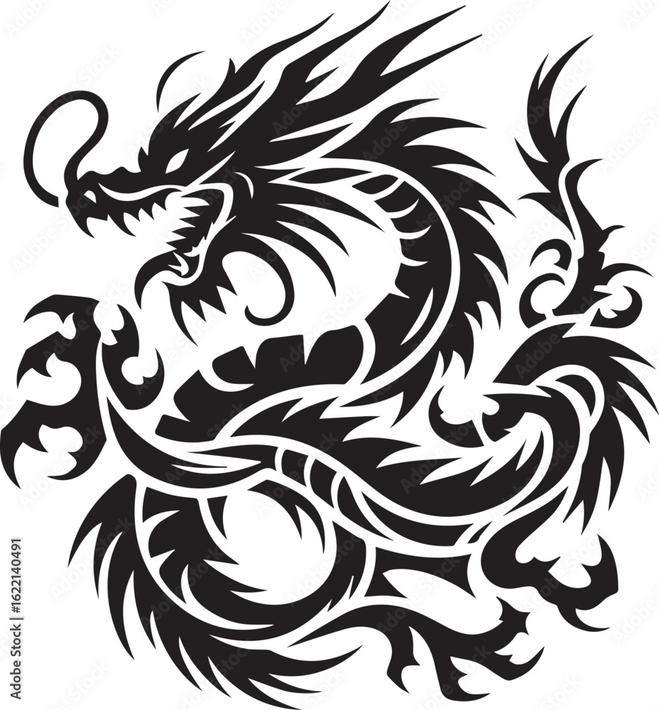 Naklejka premium Tribal Dragon Tattoo vector Design black on white background